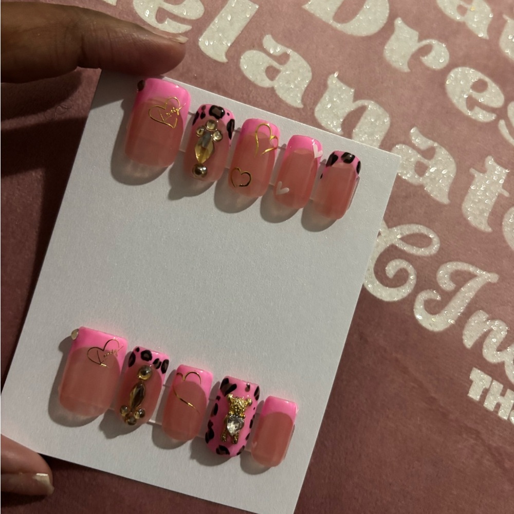 Pink Leopard Print Press-On Nails